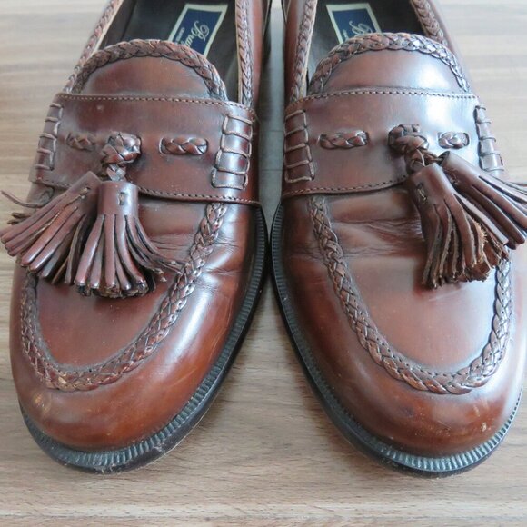 COLE HAAN BRAGANO Cognac Leather Tassel Slip On Loafers Preppy Made In Italy - - Picture 10 of 15